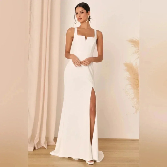 Lulu's Everlasting Promise White Notched Backless Mermaid Maxi Dress Bridal - Picture 2 of 14